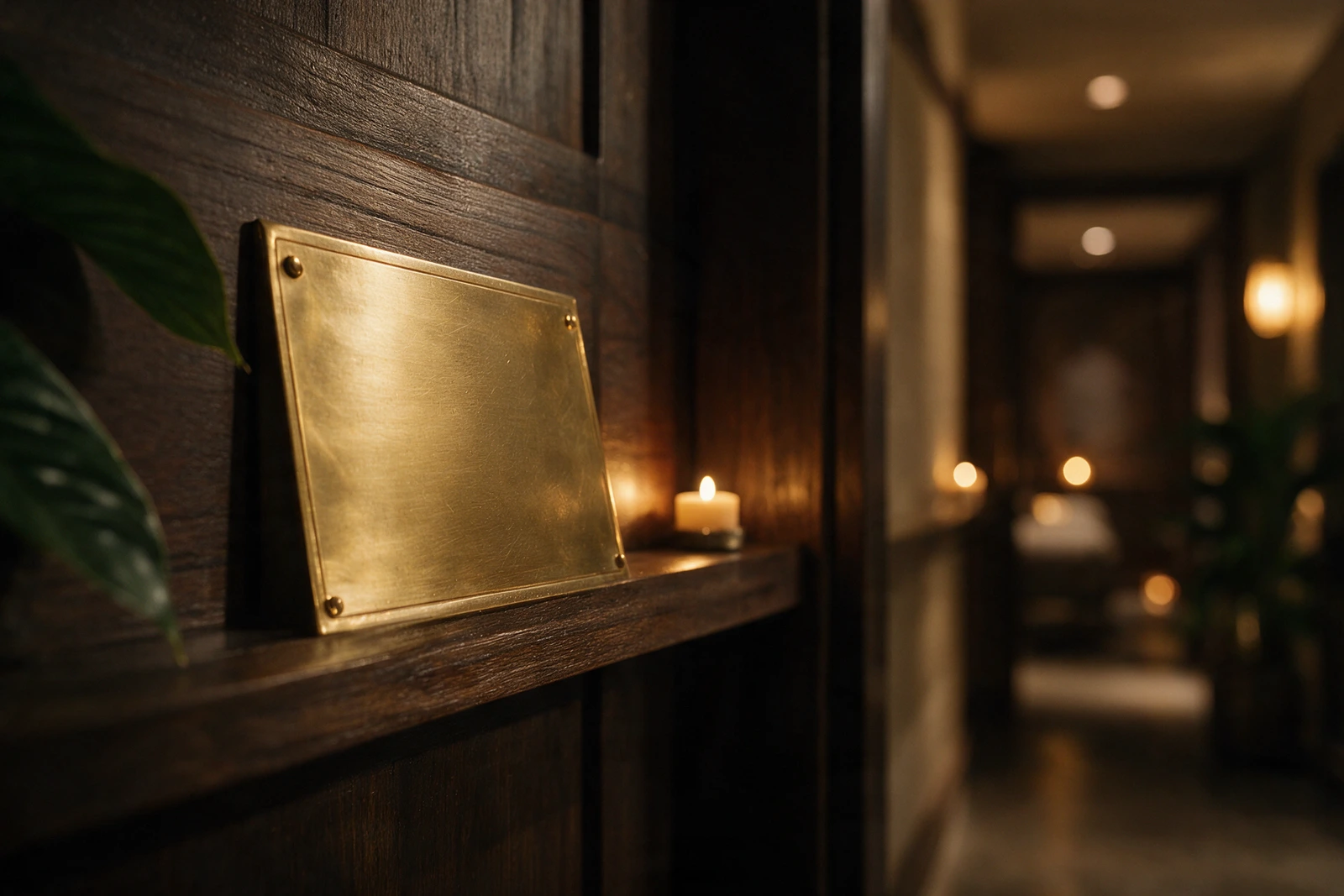 A polished brass plaque on a dark wall, suggesting priority access for members